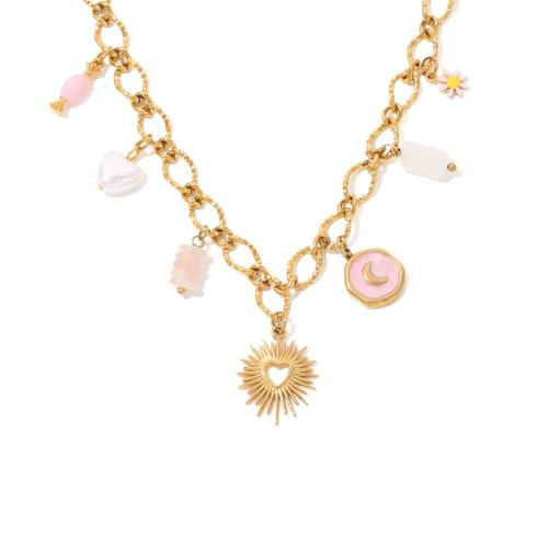 ステンレス鋼のジュエリーネックレス, 304ステンレススチール, とともに ジェムストーン & プラスチック製パール, ゴールドメッキ, ファッションジュエリー & エナメル, 金色, 売り手 パソコン