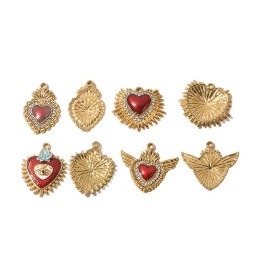 Emaille Edelstahl Anhänger, 304 Edelstahl, Herz, goldfarben plattiert, DIY & mit Strass, goldfarben, 10PCs/Tasche, verkauft von Tasche