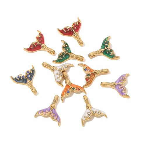 Emaille Edelstahl Anhänger, 304 Edelstahl, Meerjungfrau Schwanz, goldfarben plattiert, DIY & mit Strass, goldfarben, 10PCs/Tasche, verkauft von Tasche