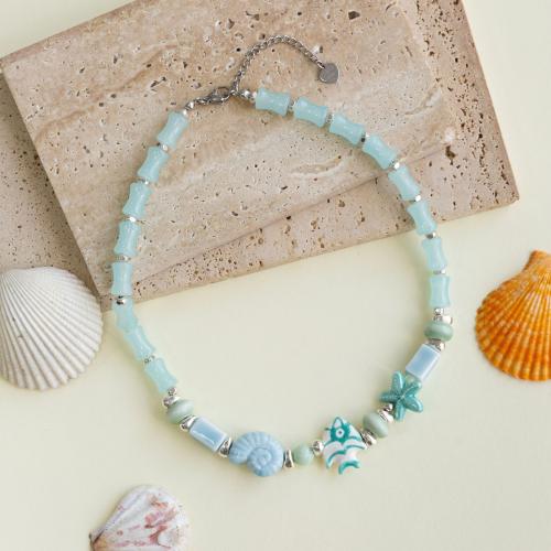 Colliers de pierres précieuses, chalumeau, avec Pierre naturelle & porcelaine, fait à la main, bijoux de mode & pour femme, Vendu par PC