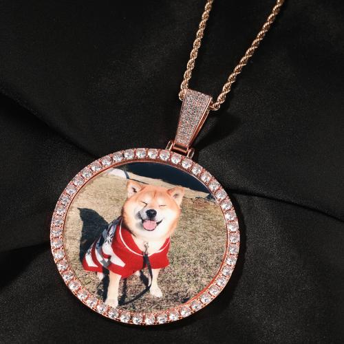 Латунь Ожерелье, с цепь из нержавеющей стали, Плоская круглая форма, Другое покрытие, Французская веревочной цепь & Мужская & разные стили для выбора & инкрустированное микро кубического циркония, длина:Приблизительно 24 дюймовый, продается PC