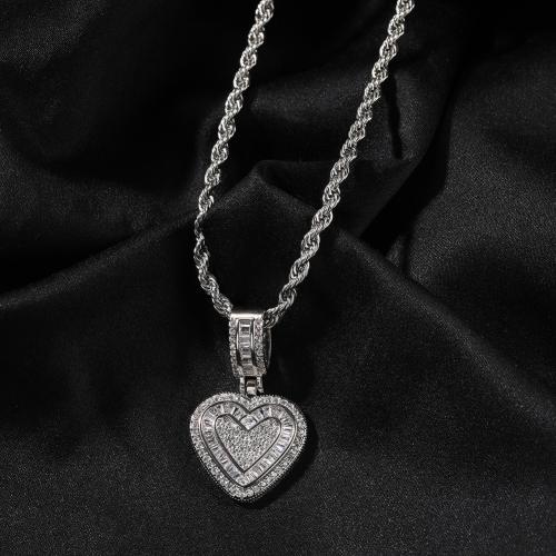 Латунь Ожерелье, с цепь из нержавеющей стали, Сердце, Другое покрытие, Французская веревочной цепь & Мужская & инкрустированное микро кубического циркония, Много цветов для выбора, длина:Приблизительно 24 дюймовый, продается PC