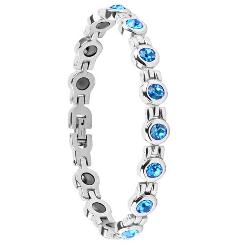 acier inoxydable 316L bracelet, avec Pierre de Noir-Magnetic & Tchèque, pavé de micro zircon & pour femme, couleur originale Environ 8.26 pouce, Vendu par PC