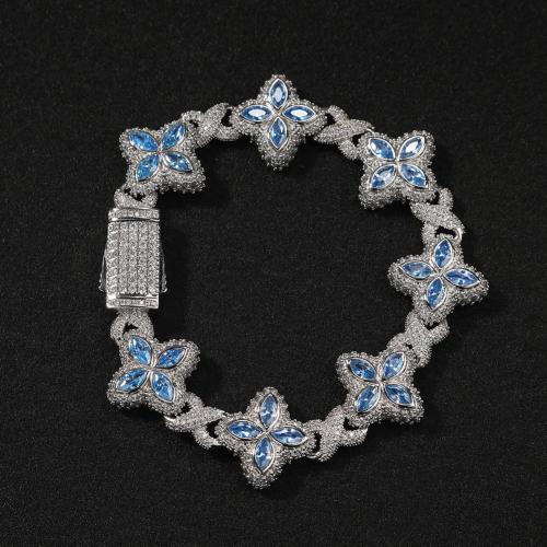laiton Collier et bracelet, Trèfle à quatre feuilles, Placage, unisexe & normes différentes pour le choix & pavé de micro zircon, plus de couleurs à choisir, Vendu par PC