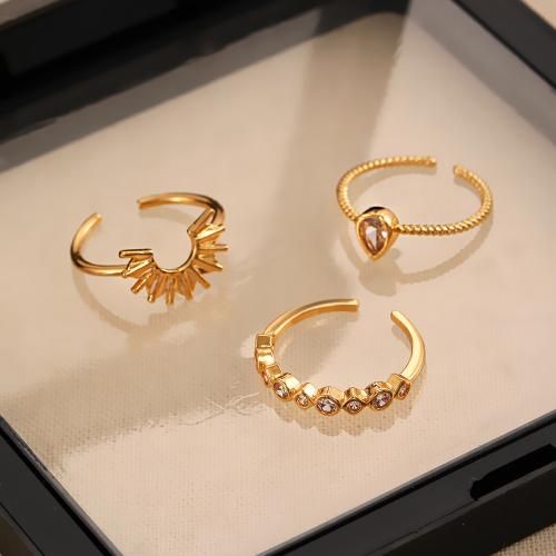 Messingring mit Strass , Messing, plattiert, Modeschmuck, keine, 3PCs/setzen, verkauft von setzen