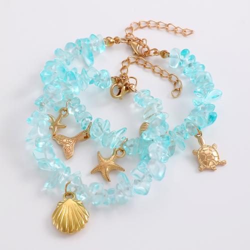 Bracelets de cristal, plastique revêtu de cuivre, Bracelet & collier, avec Gravier naturel & porcelaine & alliage de zinc, Placage de couleur d'or, bijoux de mode, plus de couleurs à choisir, Vendu par PC