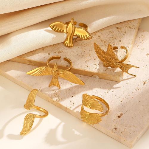 Anillos de Acero Inoxidable, acero inoxidable 304, chapado en color dorado, Joyería, dorado, Vendido por UD