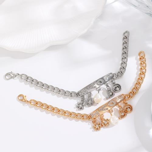 Zinc Alloy Rhinestone Bracelets, with Plastic Pearl, gold color plated, fashion jewelry & with rhinestone 