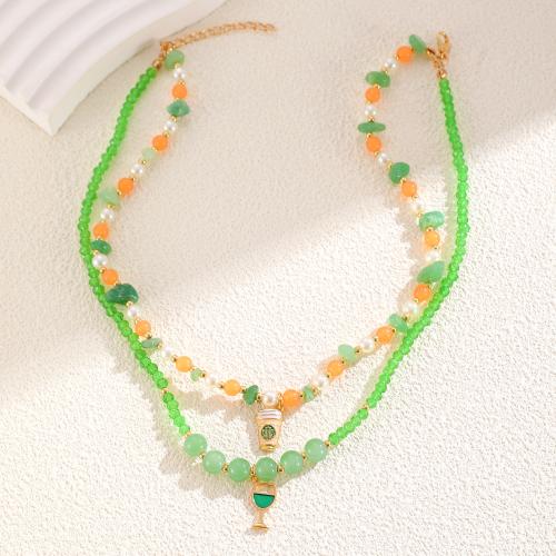 Crystal Zinc Alloy Necklace, with Crystal & Plastic Pearl, gold color plated, Double Layer & fashion jewelry [
