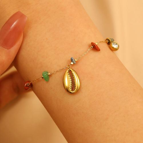 宝石チップ ブレスレット, 304ステンレススチール, とともに 天然砂利, ゴールドメッキ, ファッションジュエリー & マイクロパヴェジルコニア, 無色, 売り手 パソコン