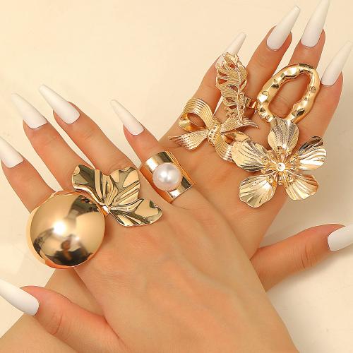 Zinklegierung Fingerring , mit Kunststoff Perlen, goldfarben plattiert, Modeschmuck, keine, verkauft von PC