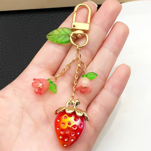 Plastic Key Chain, Zinc Alloy, with Plastic, Strawberry, gold color plated, fashion jewelry 