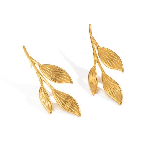 Boucle en acier inoxydable, Acier inoxydable 304, feuille, Plaqué or 18K, bijoux de mode & pour femme, Vendu par paire