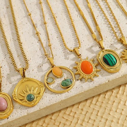 Pendentif bijoux de pierre gemme, Acier inoxydable 304, avec Pierre naturelle, feuille, Plaqué or 18K, DIY & différents matériaux pour le choix & styles différents pour le choix, Vendu par PC