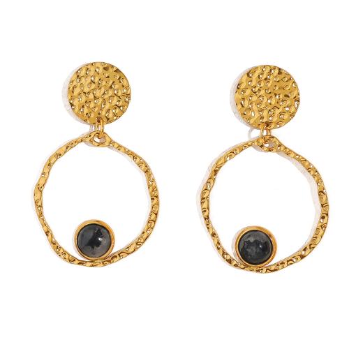 Драгоценный камень падение Серьги, Нержавеющая сталь 304, с Природный камень, Круглая, 18K позолоченный, различные материалы для выбора & Женский & отверстие, продается Пара