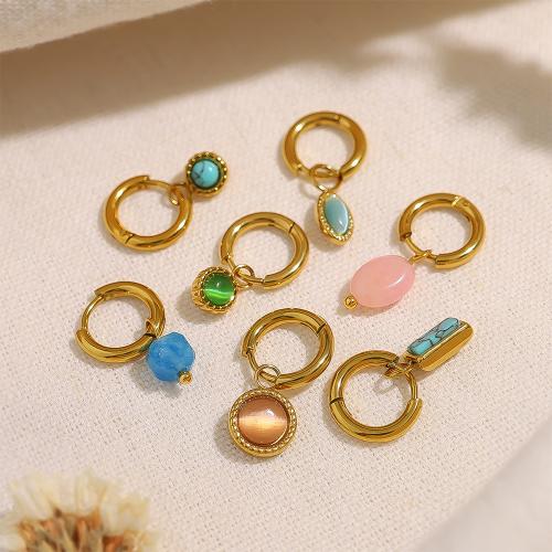 Драгоценный камень падение Серьги, Нержавеющая сталь 304, с Природный камень, 18K позолоченный, ювелирные изделия моды & разные стили для выбора & Женский, продается Пара