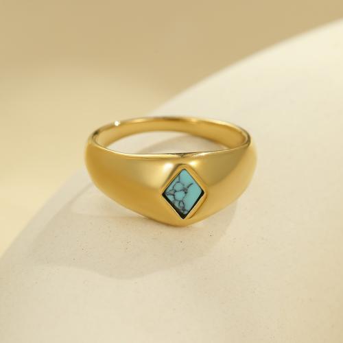 Gemstone Stainless Steel Finger Ring, 304 Stainless Steel, with Natural Stone, plated  & for woman, golden 