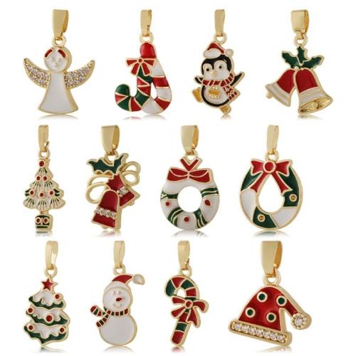 Emaille Messing Anhänger, plattiert, Weihnachts-Design & DIY & Micro pave Zirkonia, keine, verkauft von PC