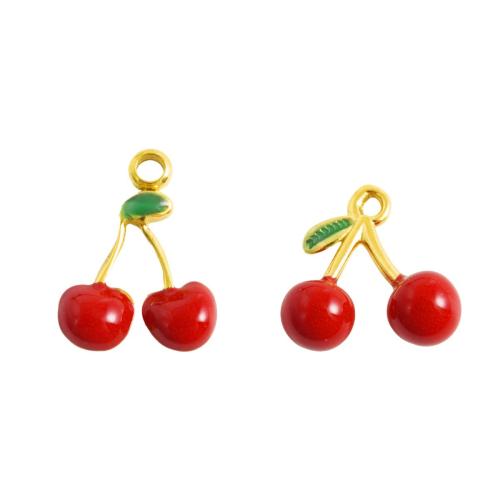 Emaille Edelstahl Anhänger, 304 Edelstahl, Kirsche, plattiert, DIY, keine, 10PCs/Tasche, verkauft von Tasche