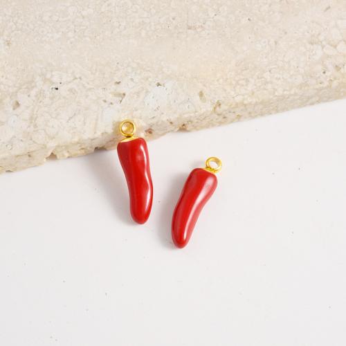 Emaille Edelstahl Anhänger, 304 Edelstahl, Chili, goldfarben plattiert, DIY, gemischte Farben, 10PCs/Tasche, verkauft von Tasche