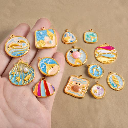 Emaille Edelstahl Anhänger, 304 Edelstahl, mit Kunststoff Perlen, plattiert, DIY, keine, 10PCs/Tasche, verkauft von Tasche