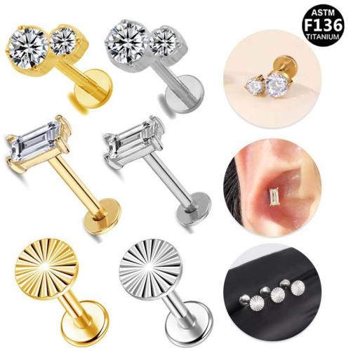 Alliage de titane piercing oreille, Placage, unisexe & styles différents pour le choix & avec strass, 8mm Vendu par lot