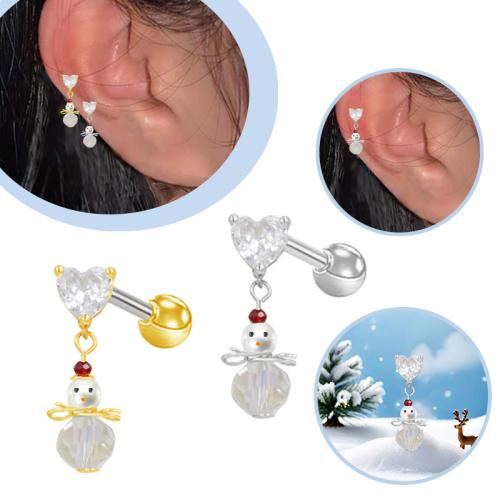 Acier titane piercing oreille, bonhomme de neige, Placage, Conception de Noël & unisexe & pavé de micro zircon, plus de couleurs à choisir Vendu par lot