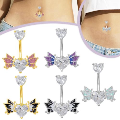 Zinc Alloy Belly Ring, Winged Heart, plated, Unisex & enamel & with rhinestone 24mm 