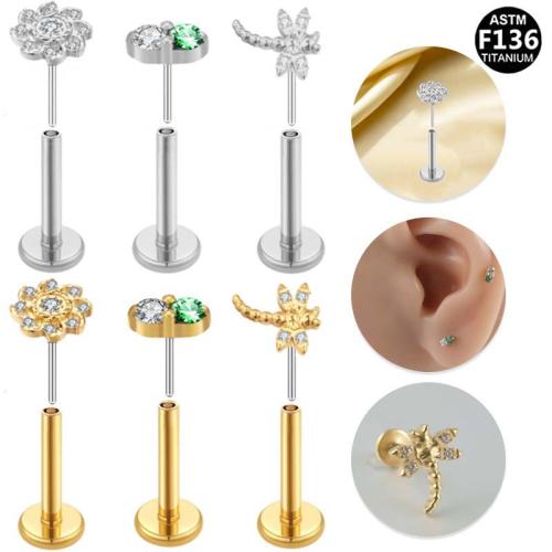 Alliage de titane piercing oreille, avec laiton, Placage, unisexe & styles différents pour le choix & avec strass, 8mm Vendu par lot