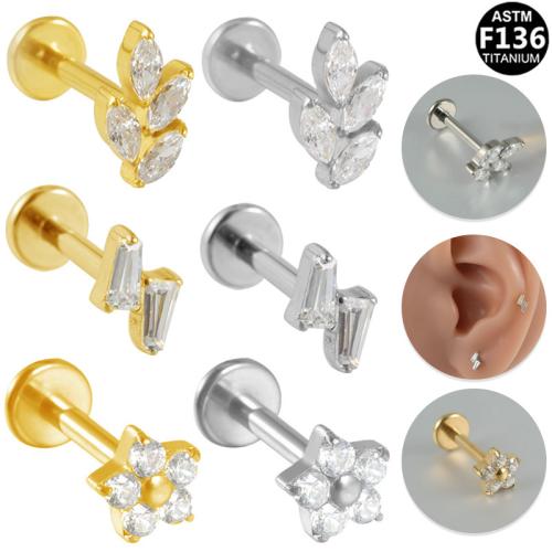 Alliage de titane piercing oreille, avec laiton, Placage, unisexe & styles différents pour le choix & pavé de micro zircon, 8mm Vendu par lot