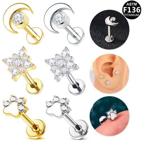 Alliage de titane piercing oreille, avec laiton, Placage, unisexe & styles différents pour le choix & pavé de micro zircon Vendu par lot