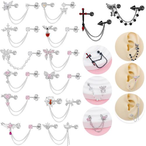 Acier titane piercing oreille, Placage, unisexe & styles différents pour le choix & avec strass Vendu par lot