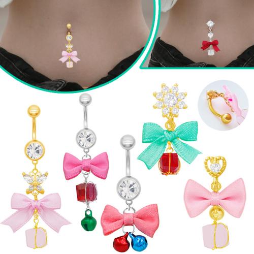 alliage de zinc anneau de ventre, avec tissu & Acier inoxydable 304, Noeud papillon, Placage, unisexe & styles différents pour le choix & avec strass Vendu par lot[