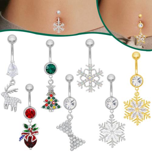 Zinc Alloy Belly Ring, plated, Christmas Design & Unisex & with rhinestone 