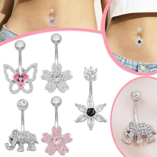 Zinc Alloy Belly Ring, plated, Unisex & micro pave cubic zirconia 