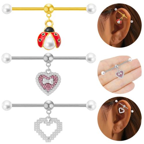 Acier titane piercing oreille, avec perle de plastique, Placage, unisexe & styles différents pour le choix & émail & avec strass, 38mm Vendu par lot