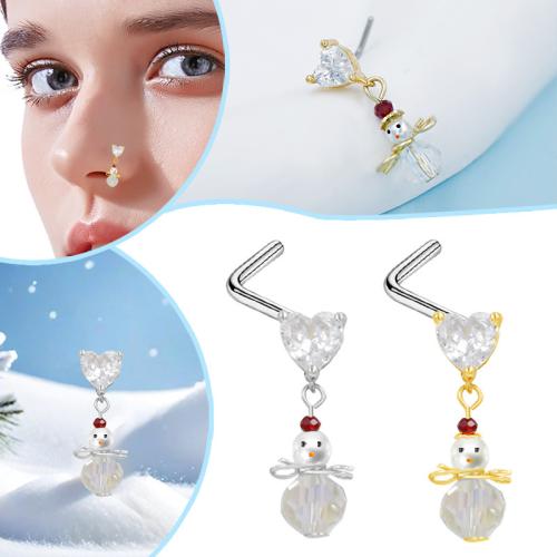 Acier inoxydable 304 Bijoux de Piercing de Nez, avec perle de plastique, bonhomme de neige, Placage, unisexe & pavé de micro zircon, plus de couleurs à choisir Vendu par lot
