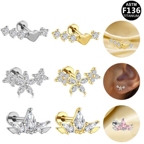 Alliage de titane piercing oreille, Placage, unisexe & styles différents pour le choix & pavé de micro zircon Vendu par lot