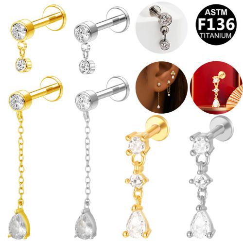 Alliage de titane piercing oreille, Placage, unisexe & styles différents pour le choix & pavé de micro zircon Vendu par lot