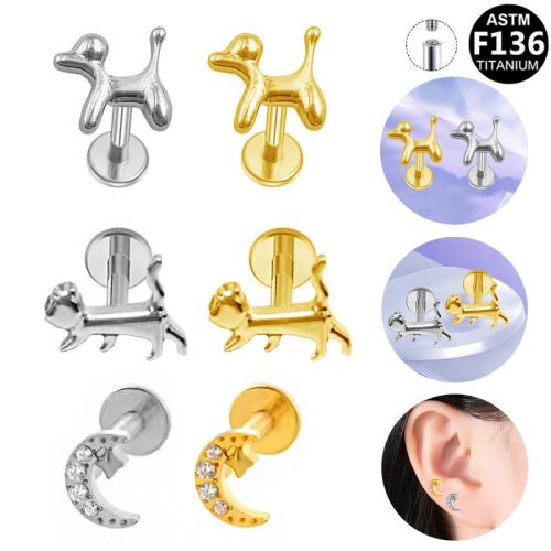 Alliage de titane piercing oreille, Placage, unisexe & styles différents pour le choix & avec strass, 8mm Vendu par lot