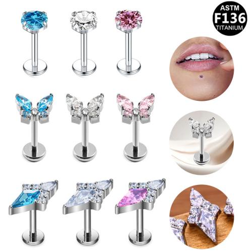 Alliage de titane piercing oreille, Placage, unisexe & styles différents pour le choix & pavé de micro zircon, 8mm Vendu par lot