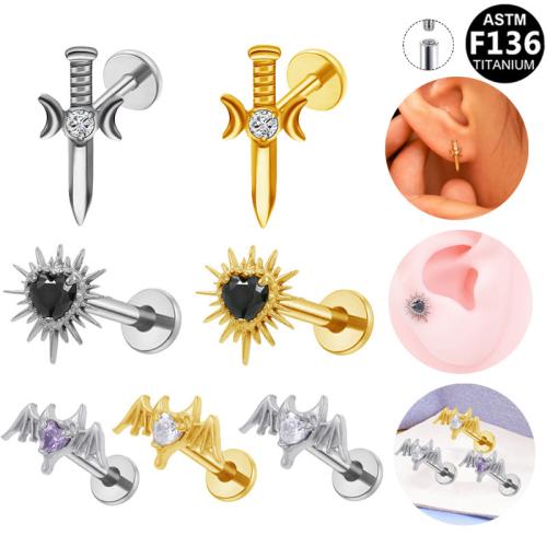 Alliage de titane piercing oreille, Placage, unisexe & styles différents pour le choix & pavé de micro zircon, 8mm Vendu par lot