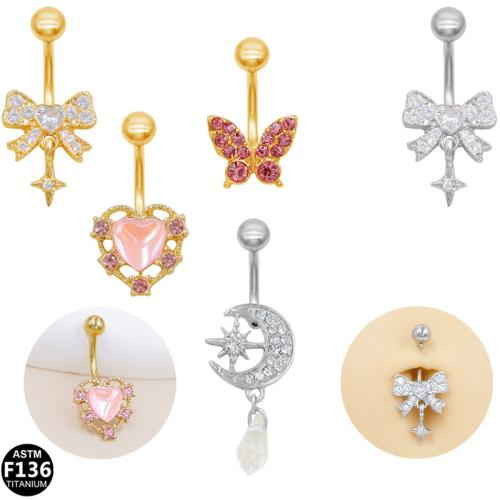 Titanium Alloy Belly Ring, with Zinc Alloy, plated, Unisex & with rhinestone 