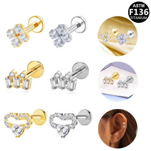 Alliage de titane piercing oreille, Placage, unisexe & styles différents pour le choix & pavé de micro zircon, 8mm Vendu par lot