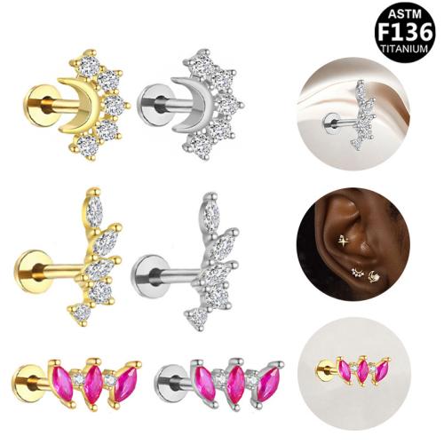 Alliage de titane piercing oreille, Placage, unisexe & styles différents pour le choix & pavé de micro zircon, 8mm Vendu par lot