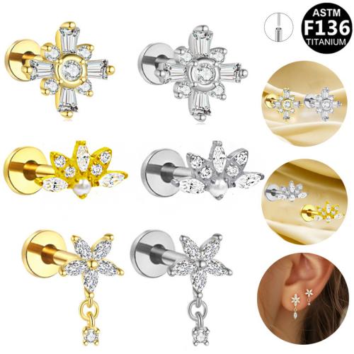 Alliage de titane piercing oreille, avec perle de plastique, Placage, unisexe & styles différents pour le choix & avec strass Vendu par lot