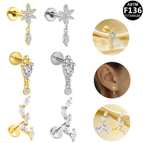 Alliage de titane piercing oreille, Placage, unisexe & styles différents pour le choix & pavé de micro zircon Vendu par lot