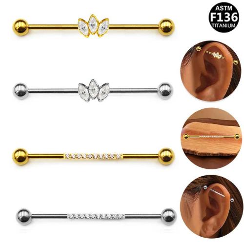 Alliage de titane piercing oreille, Placage, unisexe & styles différents pour le choix & pavé de micro zircon, 38mm Vendu par lot