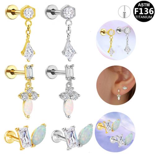 Alliage de titane piercing oreille, avec Opale, Placage, unisexe & styles différents pour le choix & pavé de micro zircon, 8mm Vendu par lot