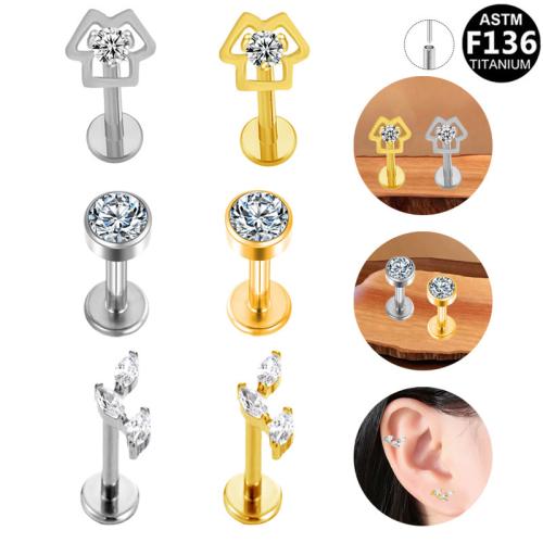 Alliage de titane piercing oreille, Placage, unisexe & styles différents pour le choix & pavé de micro zircon, 8mm Vendu par lot